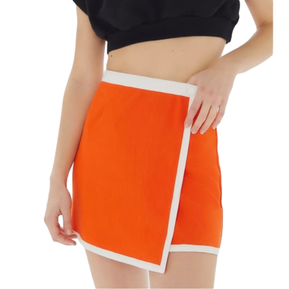 Urban Outfitters High Rise Mini Wrap Skirt in Bold Orange/White Size L